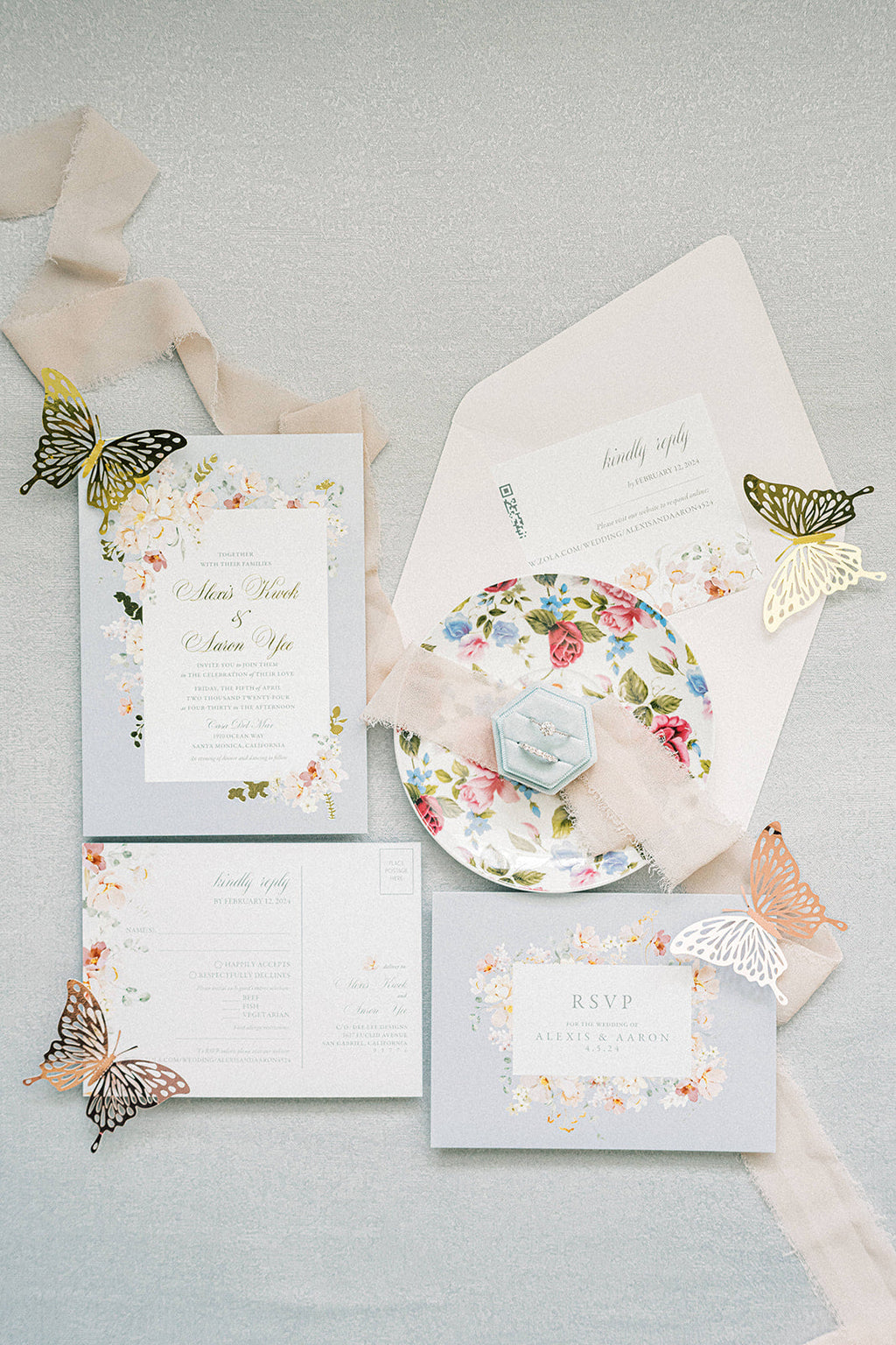 Romantic Floral Pastel Wedding Invitation Suite - Canva Digital Template Bundle