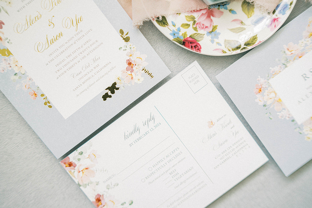 Romantic Floral Pastel Wedding Invitation Suite - Canva Digital Template Bundle