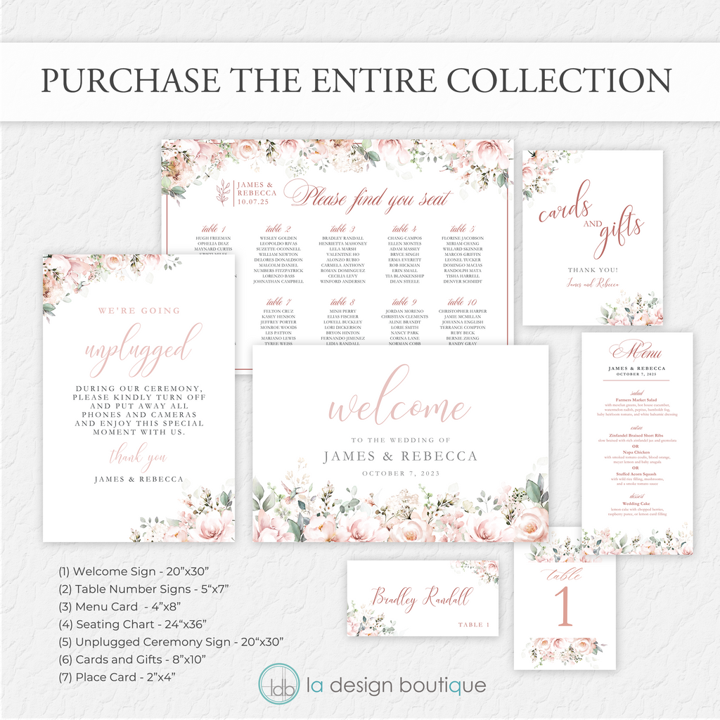 Hummingbird Florals Wedding Welcome Sign - Canva Digital Template