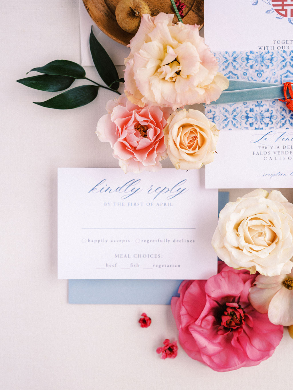 Blue Leaves Wedding Invitation and Signage Suite with Red Double Happiness - Canva Digital Template Bundle