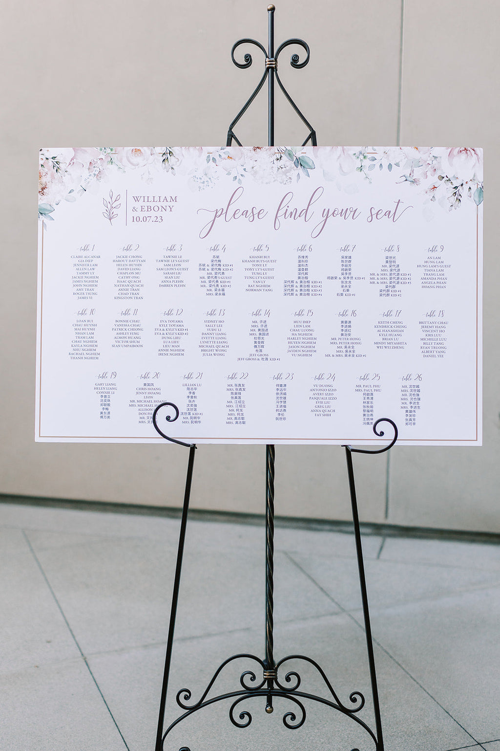 Hummingbird Florals Wedding Seating Chart - Canva Digital Template