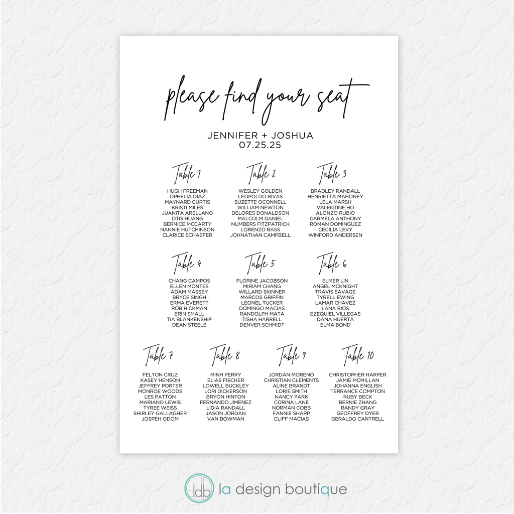 Modern and Minimal Wedding Seating Chart - Canva Digital Template