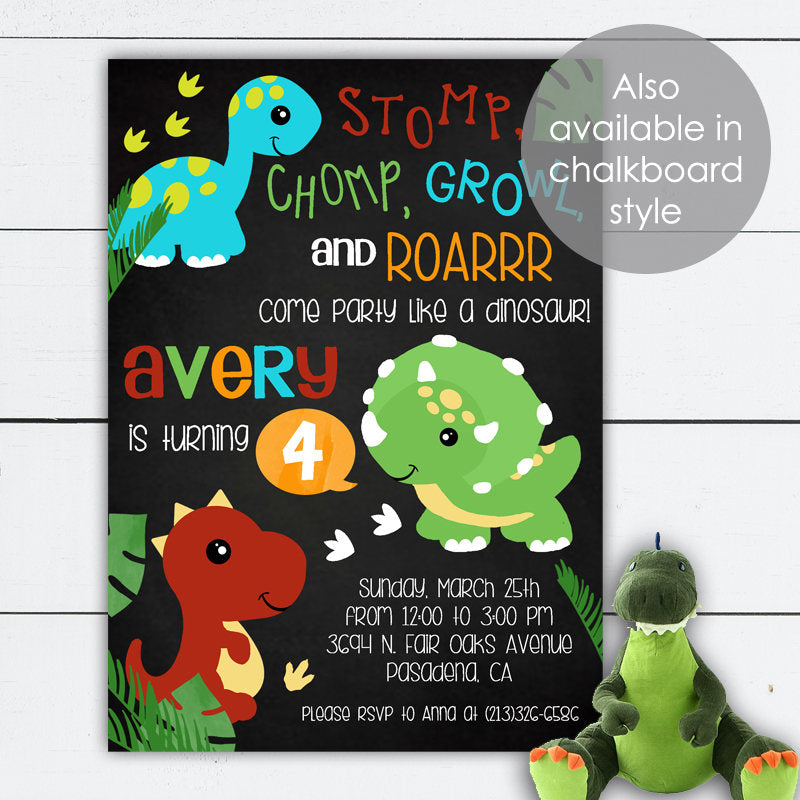 Girl Dinosaur Birthday Invitation