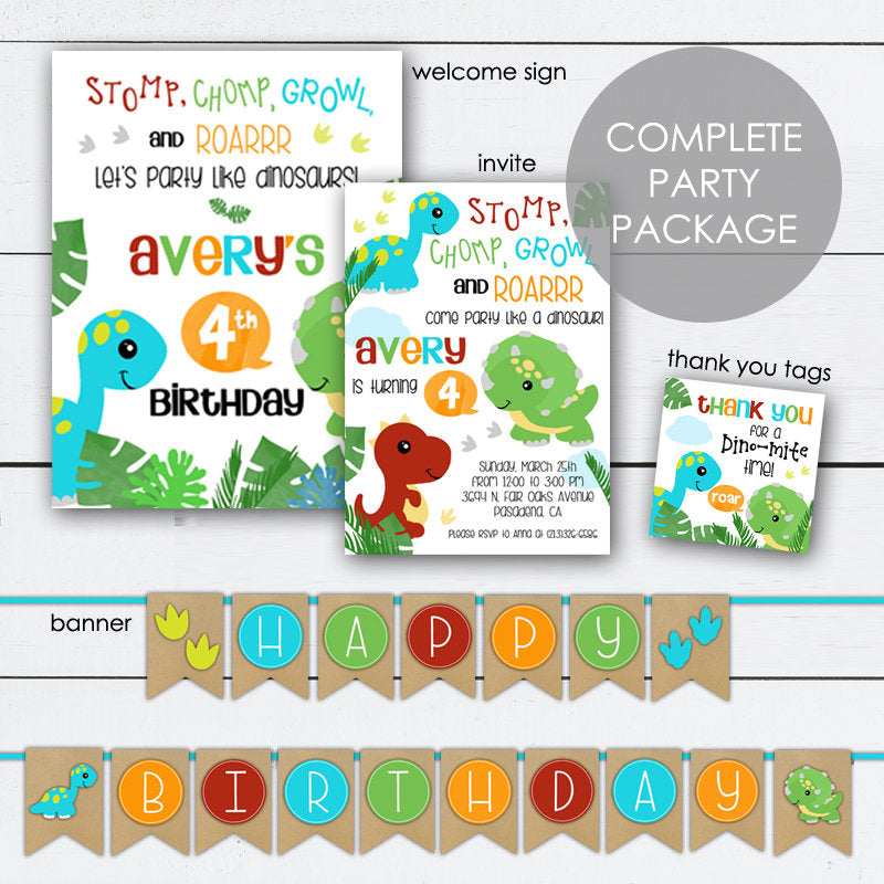 Dinosaur Birthday Invitation Digital File
