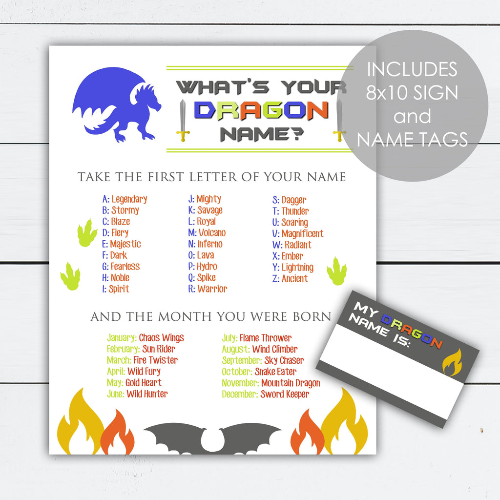 Dragon Birthday Party Dragon Name Tags and Sign Digital Files