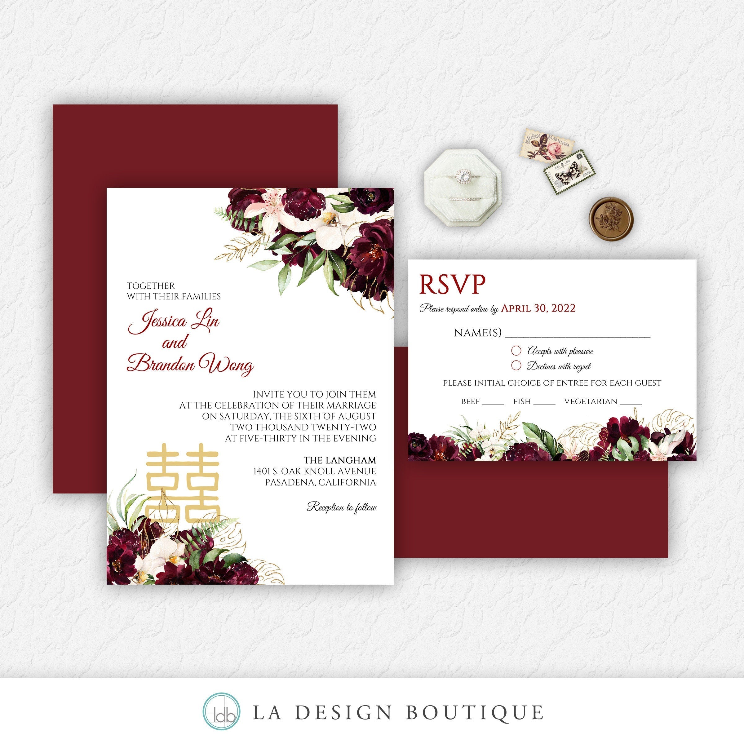 Romantic Chinese Wedding Invitation with Bilingual Invitation and Tea Ceremony