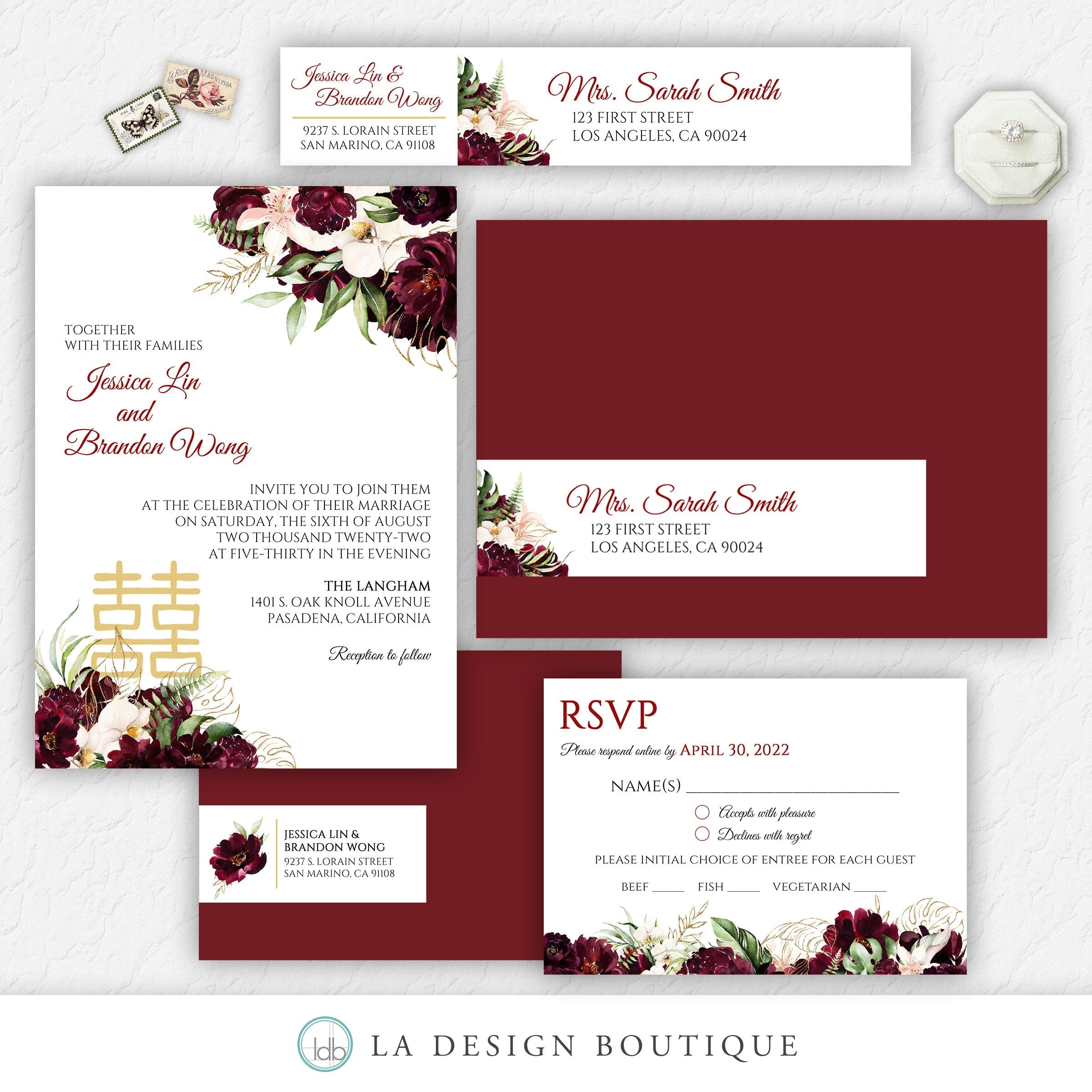 Romantic Chinese Wedding Invitation with Bilingual Invitation and Tea Ceremony