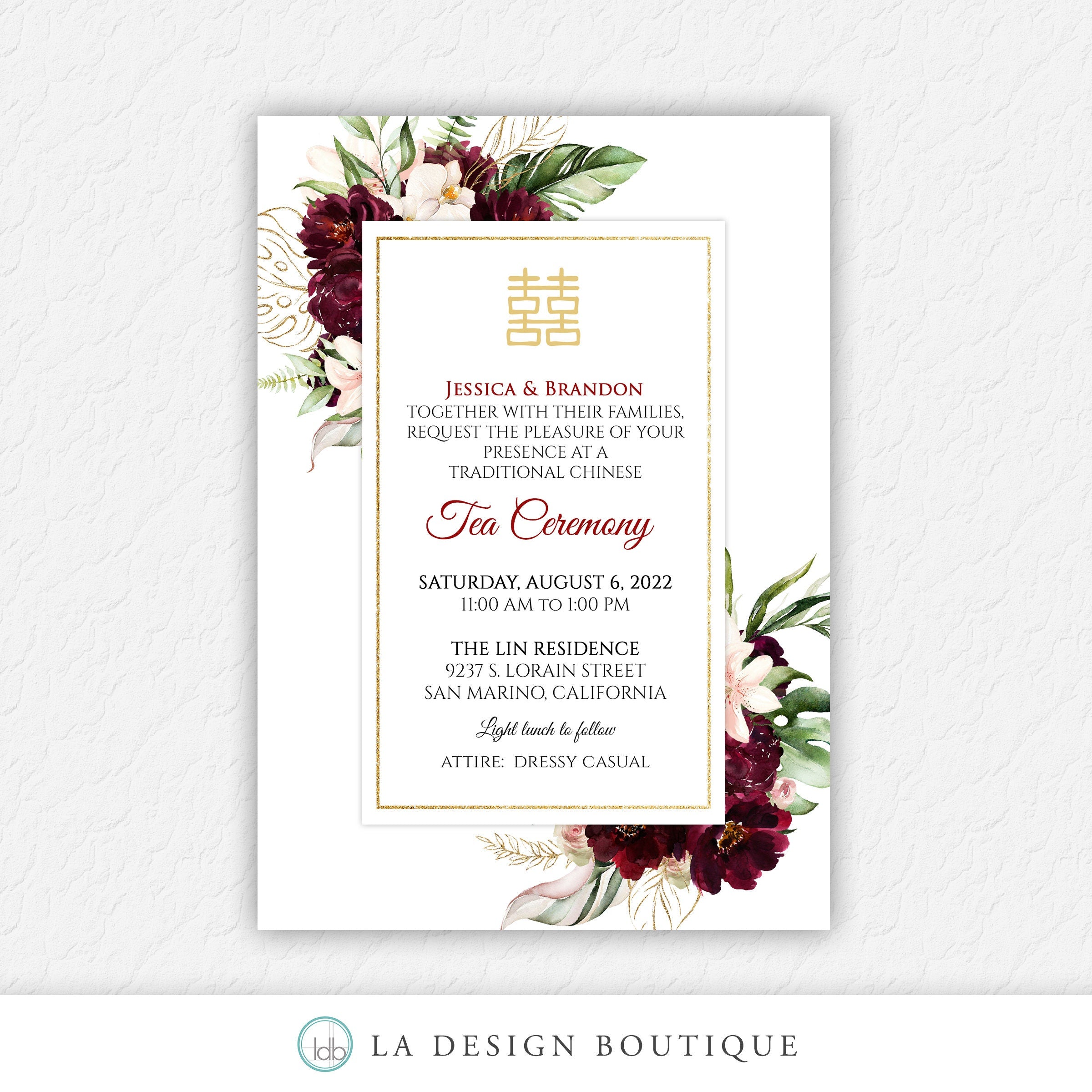 Romantic Chinese Wedding Invitation with Bilingual Invitation and Tea Ceremony