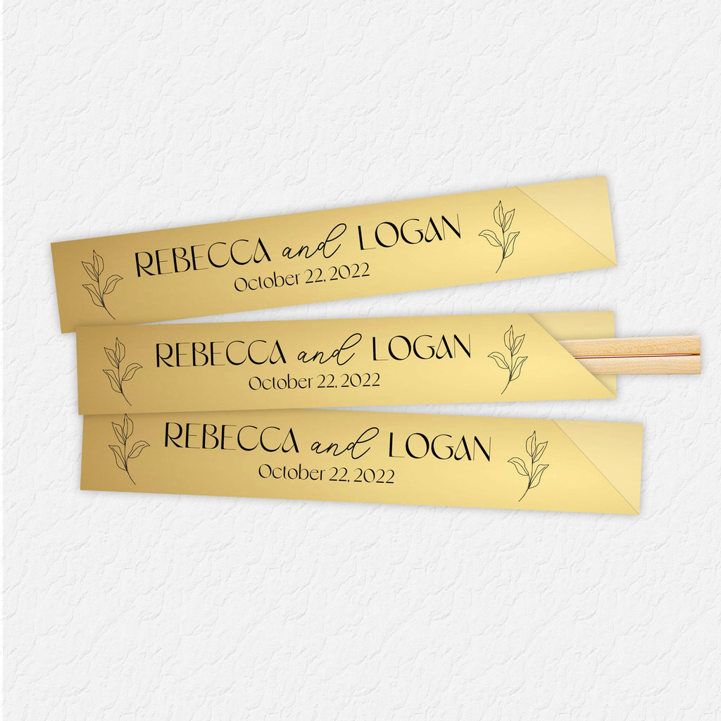 Personalized Gold Chopstick Sleeves