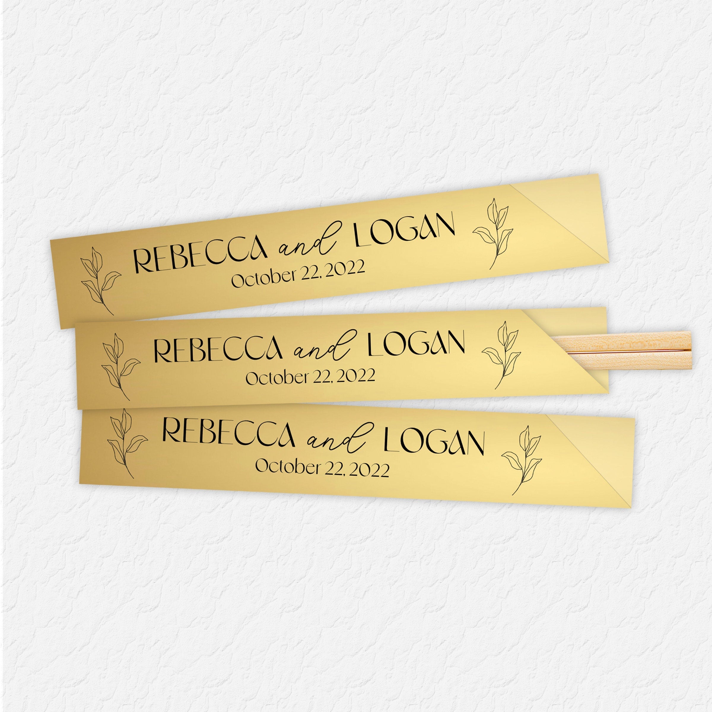 Personalized Gold Chopstick Sleeves